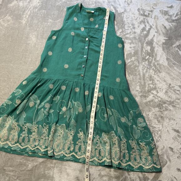 Maeve Dress XS P Green Sleeveless Embroidered Tunic Linen Floral Boho Summer - Picture 5 of 9
